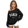 thumbnail image 2 of Girls Off Shoulder Sweatshirts Trendy PARIS Letter Graphic Casual Sweater Long Sleeve Loose Fit Pullover Tops Soft Relaxed Fall Winter Daily Wear Outfits, 2 of 5