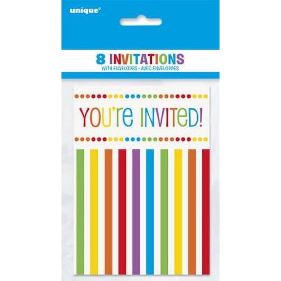 Rainbow Birthday Invitations, 8pk