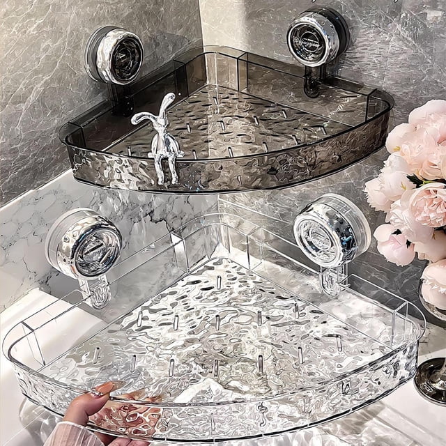 No Drill Wall Mount Suction Cup Shelf Glacier Pattern Light Style Removable Multifunctional Triangle Rectangle Storage Bathroom Shower Organizer