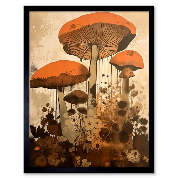 Red Mushroom Fungi Earthy Pastel Colour Cottagecore Rustic Kitchen Decor Art Print Framed Poster Wall Decor 12x16 inch