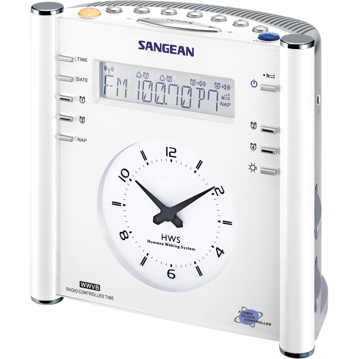 Sangean RCR3 AM/FM Atomic Digital/Analog Clock Radio (White), One Size
