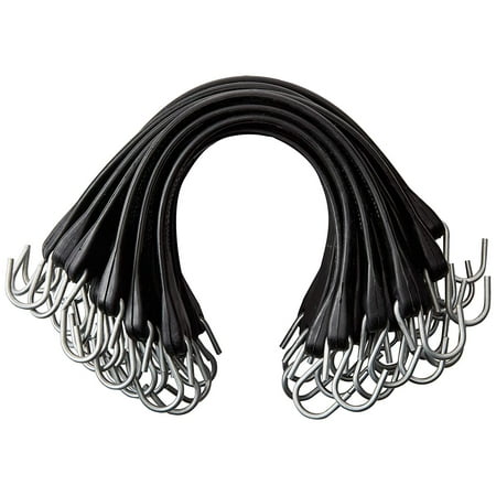 

21 Inch Rubber Bungee Cords with Hooks - All Natural Rubber Heavy Duty Tarp Strap Bungee with Crimped S Hooks- Pack of 50