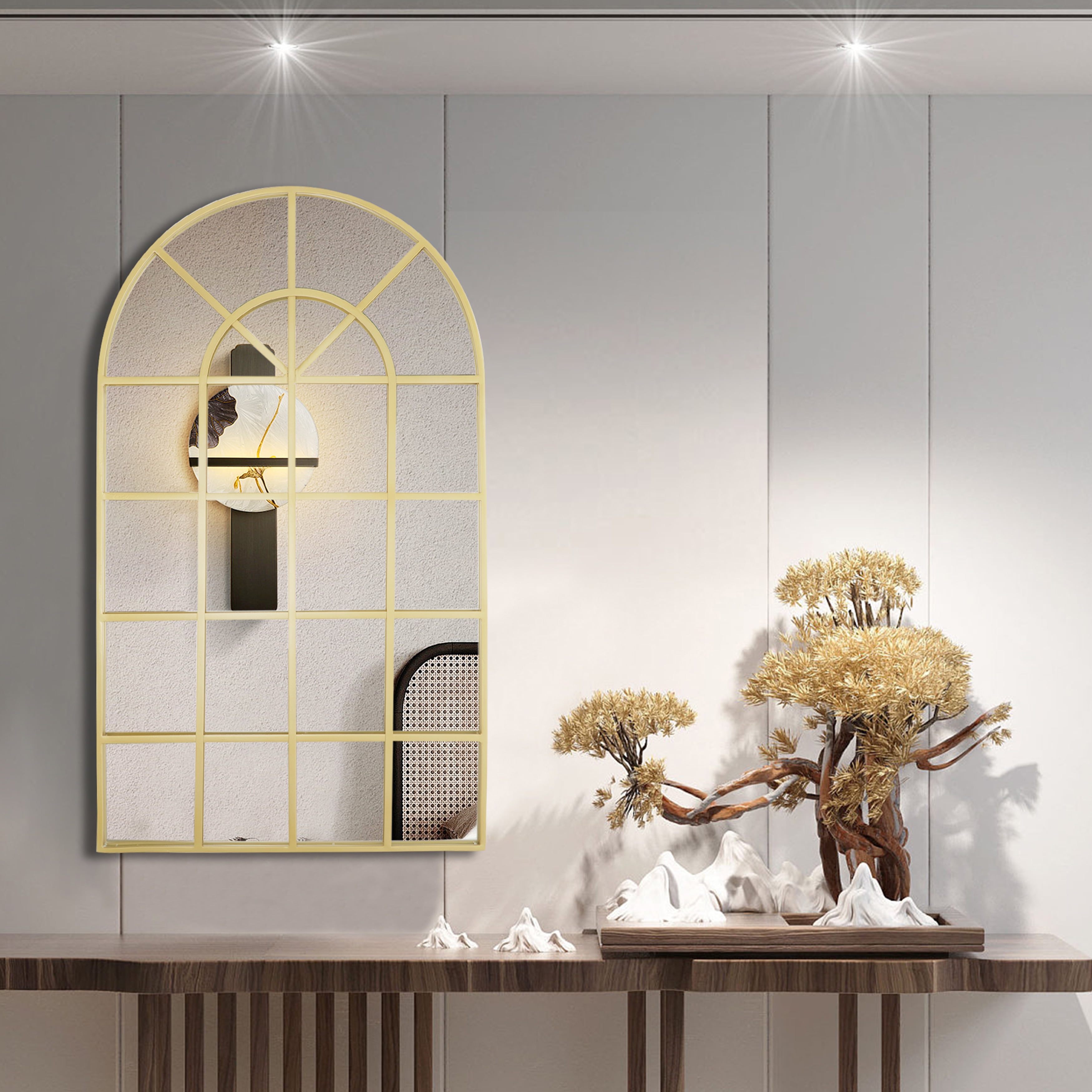 Clavie Arched Window Mirror, Modern Arched Mirror with Metal Frame