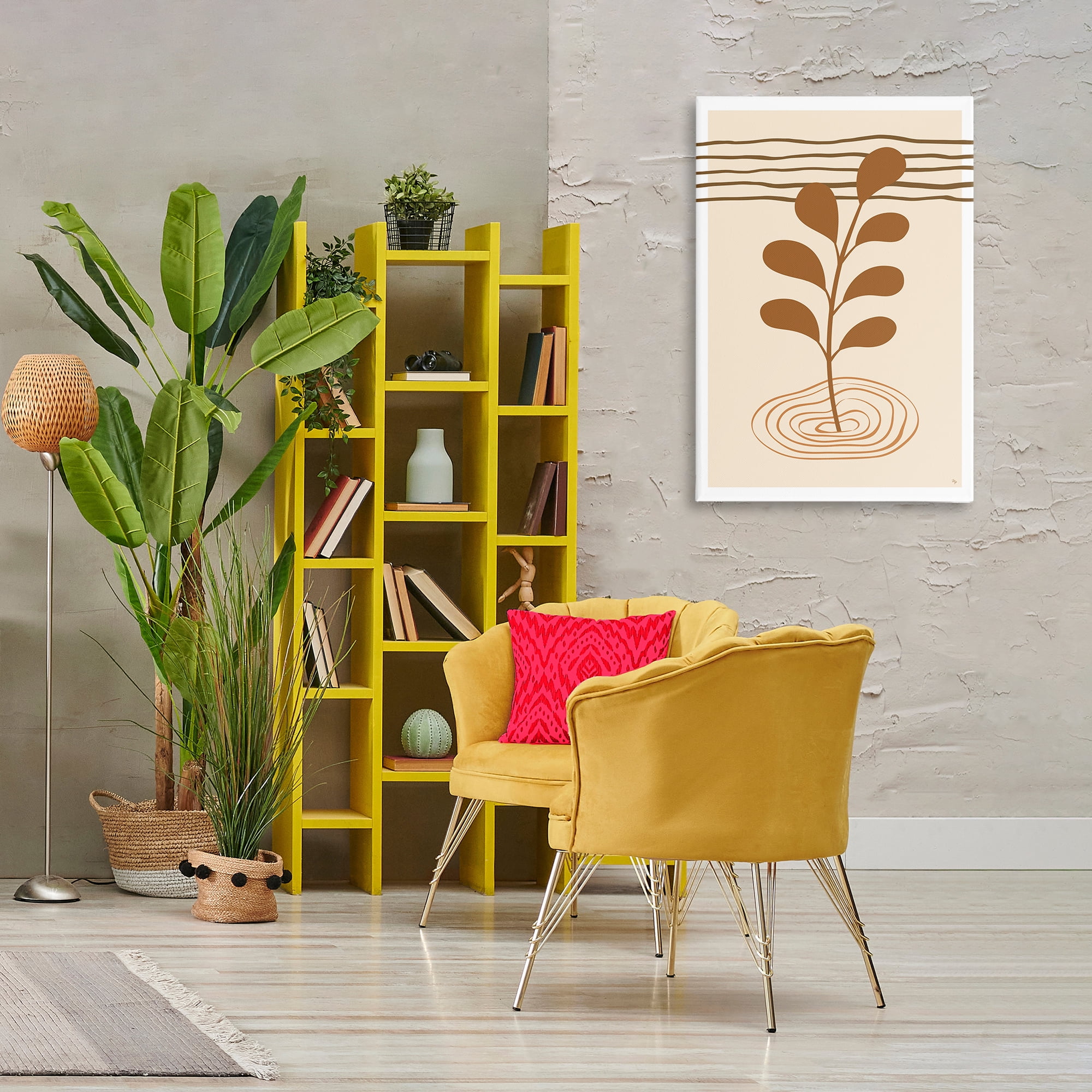 Stupell Industries Boho Leaf Sprig Botanical & Floral Painting Gallery Wrapped Canvas Art Print Wall Art, 24 x 36