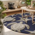 thumbnail image 3 of Large Round Rug 8Ft, Navy Blue Coastal Non-Slip Washable Circle Rugs Carpet, Summer Beach Sea Turtle Starfish Nautical Indoor Outdoor Rug Floor Mats Throw Runner for Bedroom Living Room Bathroom, 3 of 8