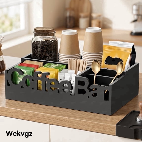 Wekvgz Coffee Bar Organizer Solid Multipurpose Wood Coffee Pods Holder Easy to Use Condiment Storage Organizer Basket Snack Organizer for Home Use