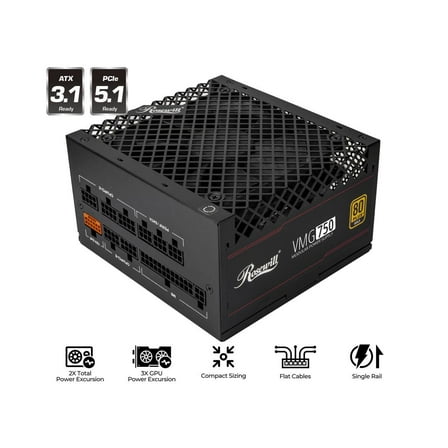 Rosewill VMG 750W 80+ Gold, ATX 3.0 & 3.1 Compatible, Full Modular Low-Noise Power Supply, PCIe 5.1 12V-2x6 Connector, 100% Japanese Capacitor, 120mm FDB Silent Fan - 5 Year Warranty - VMG750
