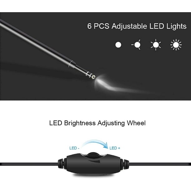 Otoscope Oreille, Endoscope Oreille HD Visuelle Caméra avec 6 LED Lumière  Gradable, Adultes Enfants Animaux Nettoyage Oreille Kit pour Android