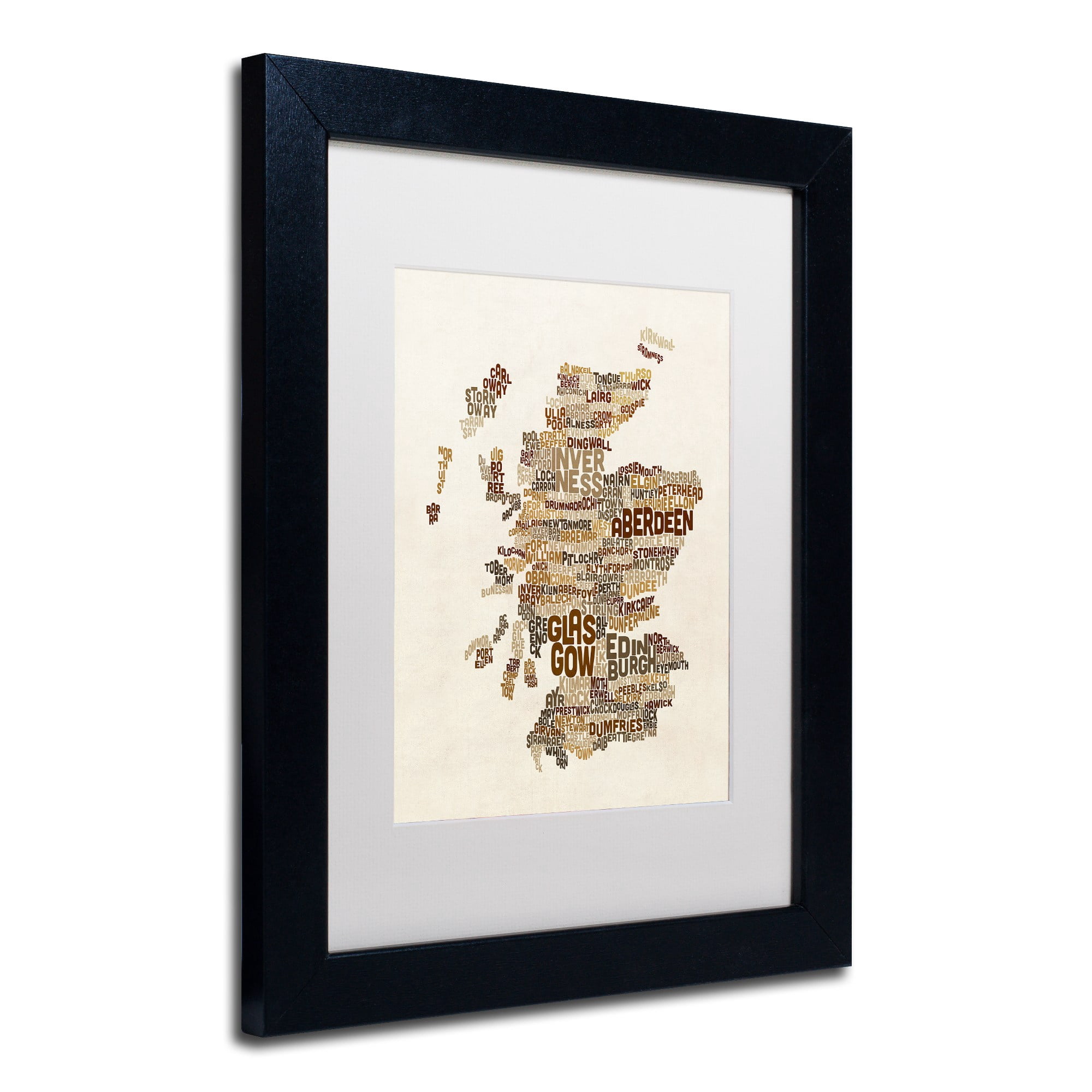 "Scotland Typography Text Map 3" Canvas Art by Michael Tompsett, White Matte, Black Frame