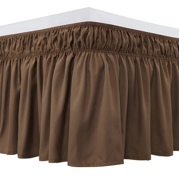 AUQ Polyester Wrap Around Dust Ruffle Bed Skirt 15" Drop for Queen Size Bed, Coffee