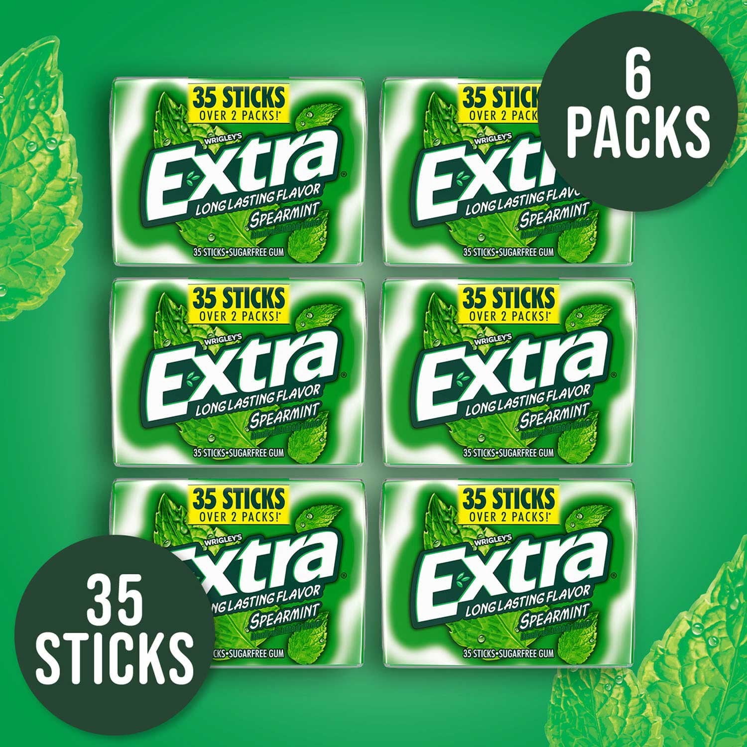 Extra Spearmint Sugar-Free Gum, 35 Pieces per Pack, 6 Packs With White Bowl By OMA