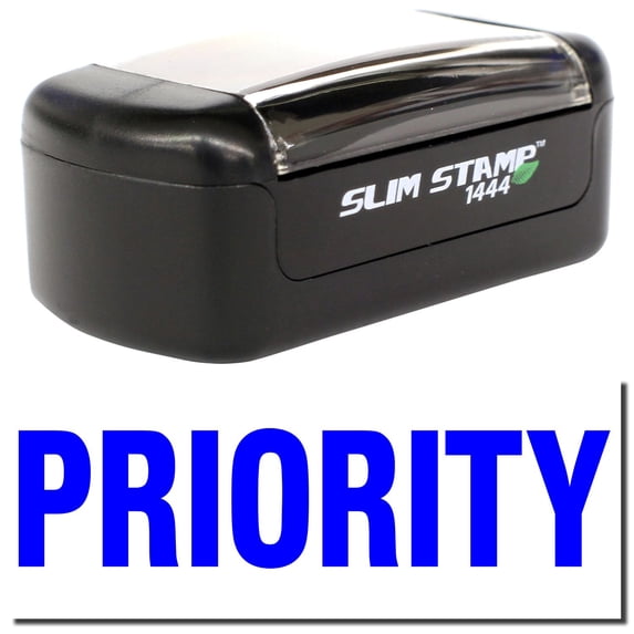 Slim Pre-Inked Bold Priority Stamp, Slim 1444, Ultra Slim Design, Impression Size 1/2" by 1-3/4", Up to 25,000 Impressions - Blue Ink
