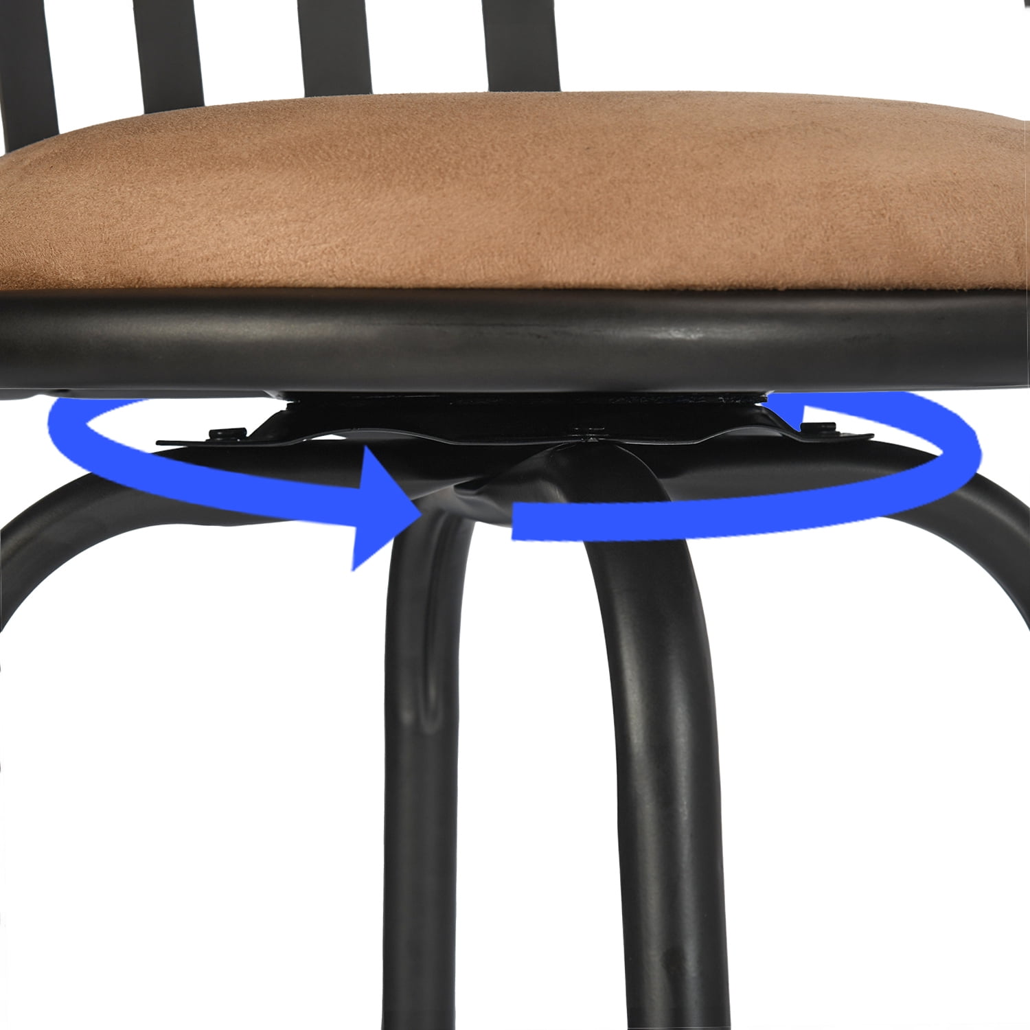 FurnitureR Modern Swivel Bar Stools Set of 4, 24" - 29" Adjustable Counter Height Chairs with Low Back and Sturdy Metal Frame, Brown Suede Seat for Kitchen Island, Dining Room and Home Bar