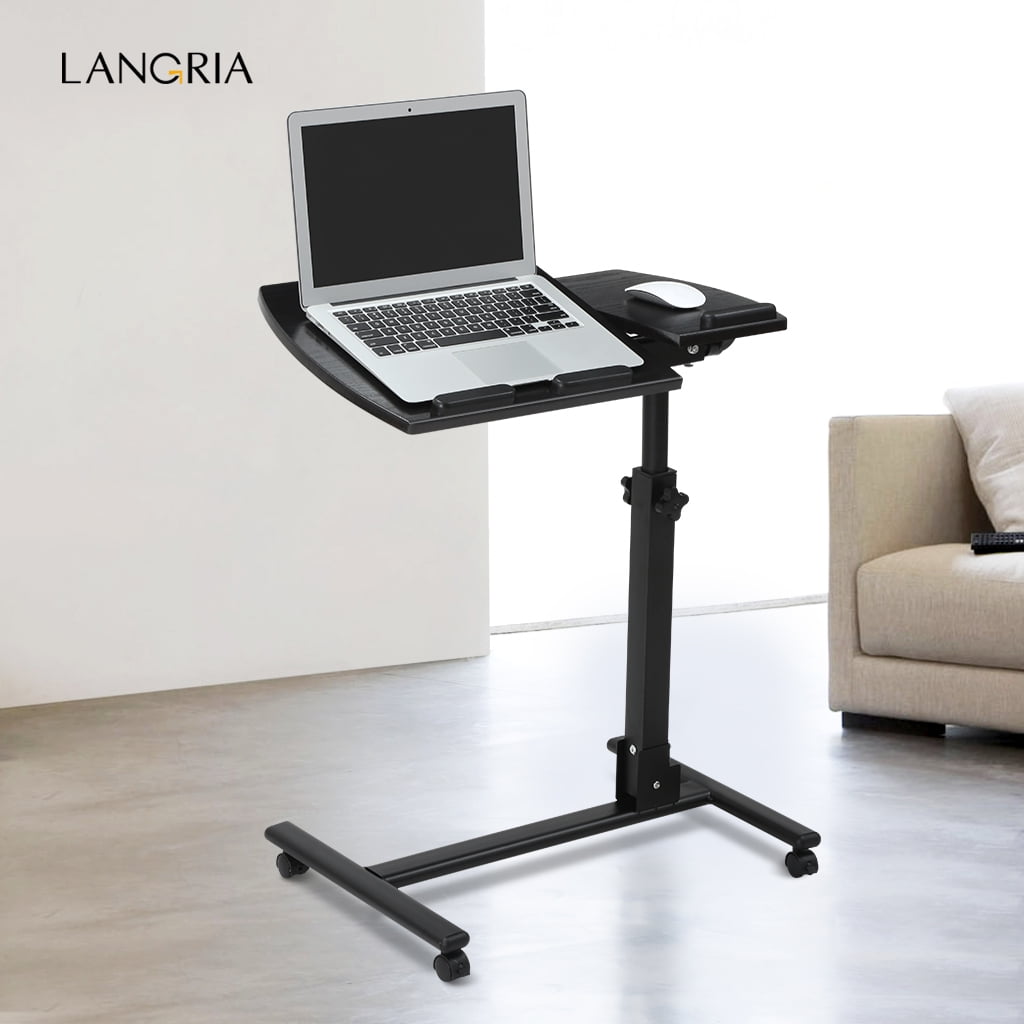 Portable Trolley Laptop Table Computer Desk Rolling Tray Height Adjustable Black 