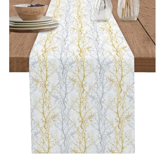 Hokiten Table Runners 72 Inches Long Dress Scarves, Yellow Grey Farmhouse Kitchen/Dining Table Runner, Coffee Tablerunners, Pastoral Botanical Branch Aesthetics 13x72 Inch