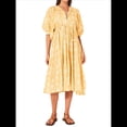 thumbnail image 2 of Vestido Midi Holgado Informal de Verano para Mujer, con Escote en V, Cordones, Media , Estampado Geométrico Bohemio Amarillo XL, 2 of 8