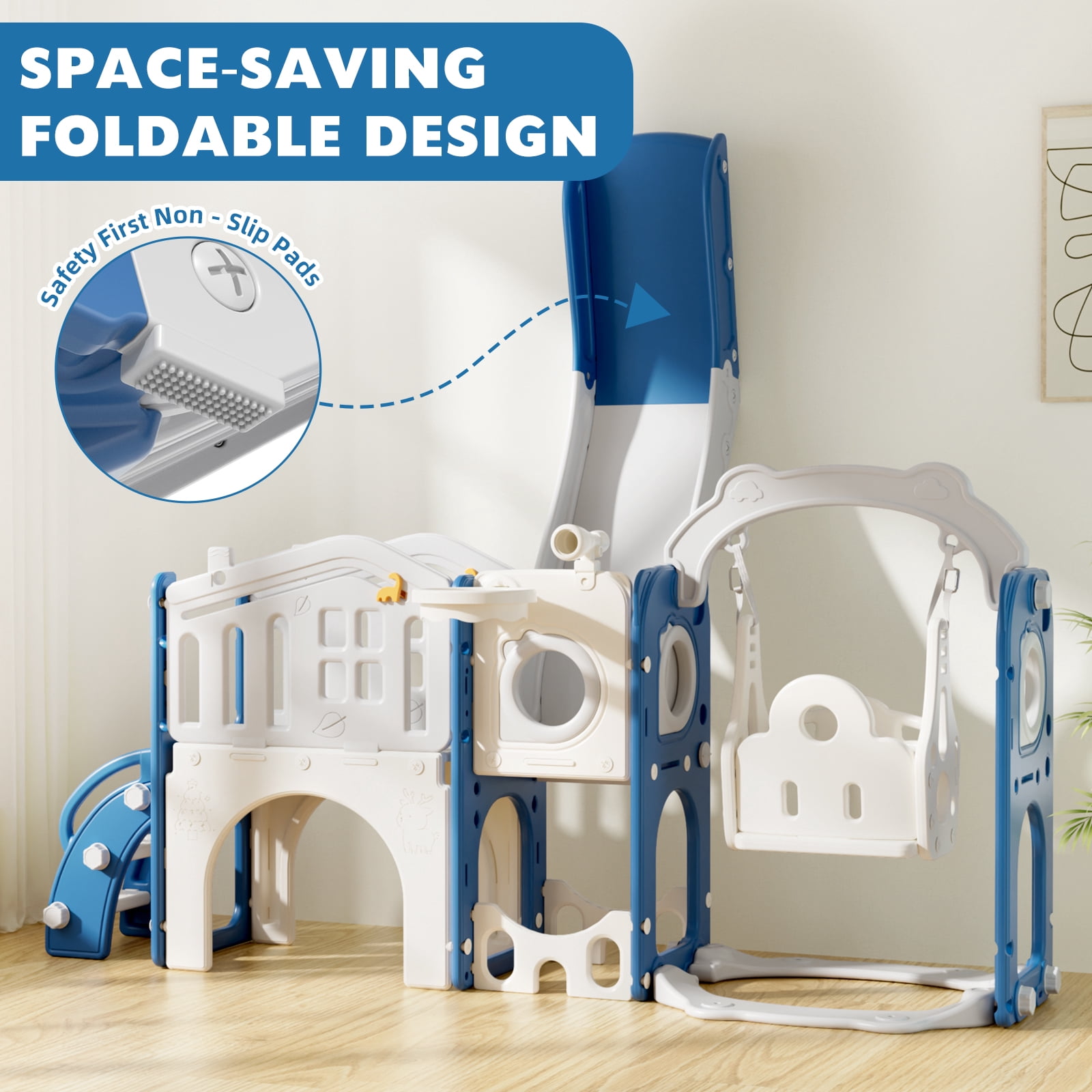 XJD 11 in 1 Toddler Slide and Swing Set - Baby Slide for Toddlers 1-3, Indoor Outdoor Toddler Playset Playground, Blue & Gray