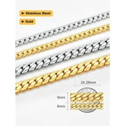 Men Stainless Steel Necklace Cuban Link Chain, Flat Curb Chain Necklaces Unisex, Silver/Black/Gold Plated Chunky Hip Hop Neck Chain, 6mm/9mm Width, 18-32 Inches Length Jewelry for Mens Women