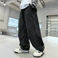 thumbnail image 2 of qolati Boys Girls Cotton Joggers Pants Elastic Waist Straight Leg Baggy Sweatpants Stylish Versatiles Y2K Trousers with Pockets 4-13 Years, 2 of 3