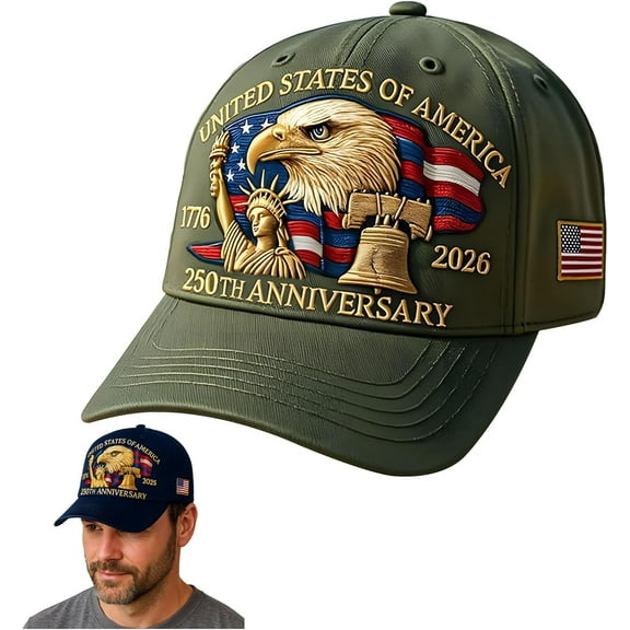 United States 250th Anniversary,Eagle & Liberty Design,Handmade Embroidery Hat for Men Women, Adjustable