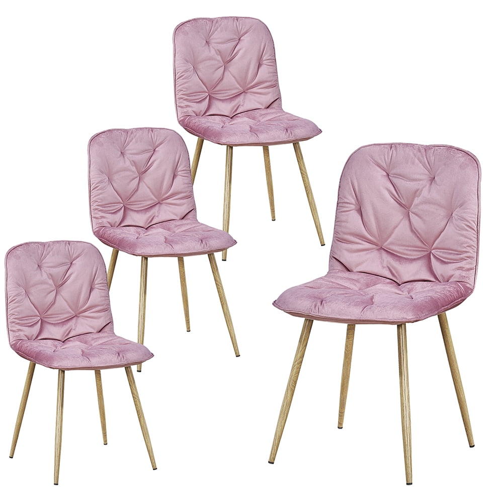 Kepooman Modern Pink Dining Chairs Set of 4, Leisure Chic Velvet Chairs with Metal Legs and Padded Seat&Back, Side Chairs for Makeup/Bedroom/Kitchen/Living Room/Cafe Kepooman Modern Pink Dining Chairs Set of 4, Leisure Chic Velvet Chairs with Metal Legs and Padded Seat&Back, Side Chairs for Makeup/Bedroom/Kitchen/Living Room/Cafe