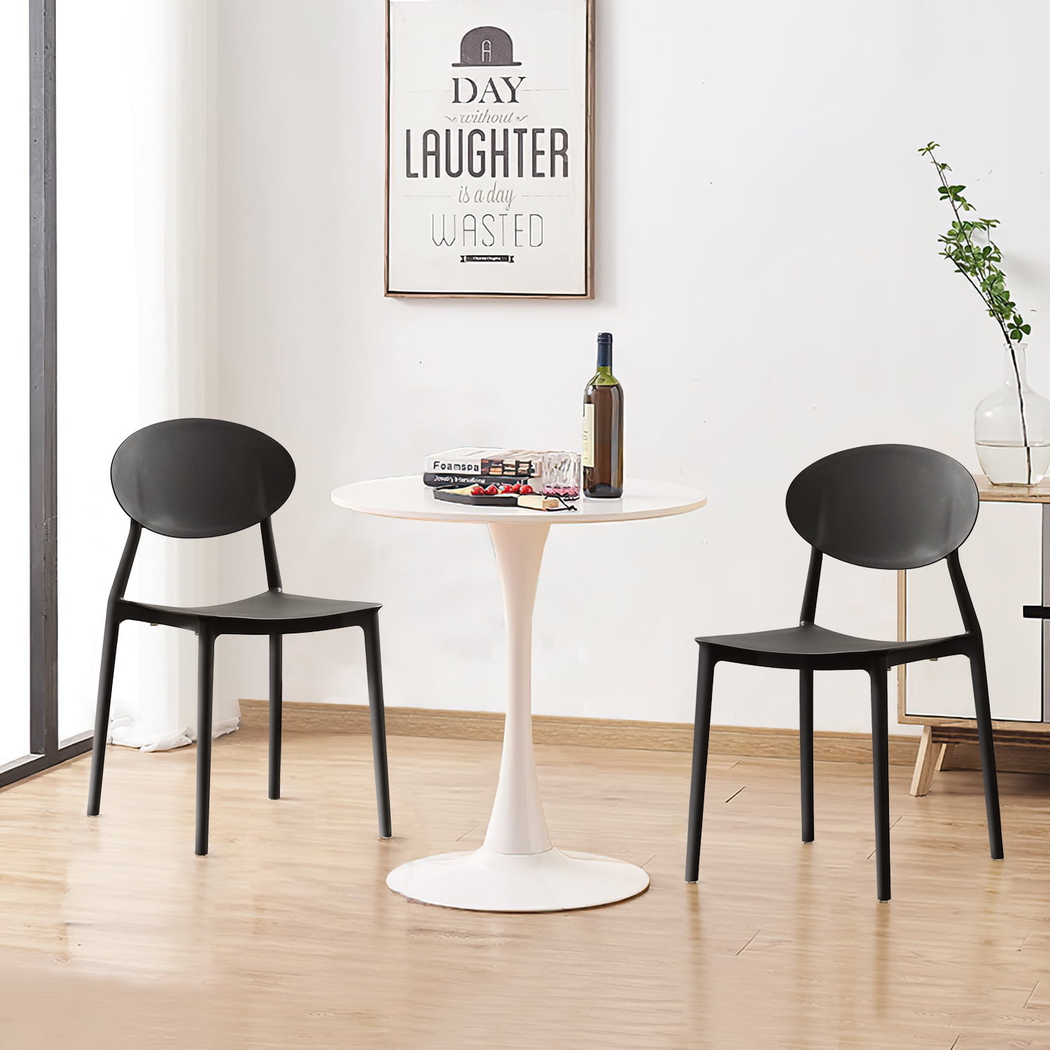 Kadyn Modern Kitchen Chair with Bending Backrest, French Dining Chair Set of 2, Dinner Chairs for Kitchen, Living Room, Black