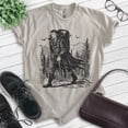 thumbnail image 2 of Dracula Hiking T-shirt, Unisex Women's Men's, Dracula Vampire Hiking Hiker Mountains Transylvania, Light Silk Gray, 3X-Large, 2 of 6