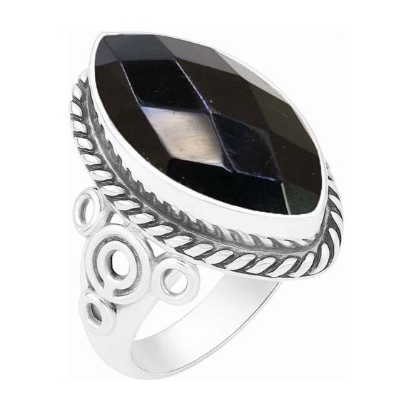 Natural Black Onyx Statement Ring 925 Sterling Silver Ring – Marquise Cut Handmade Gemstone Jewelry