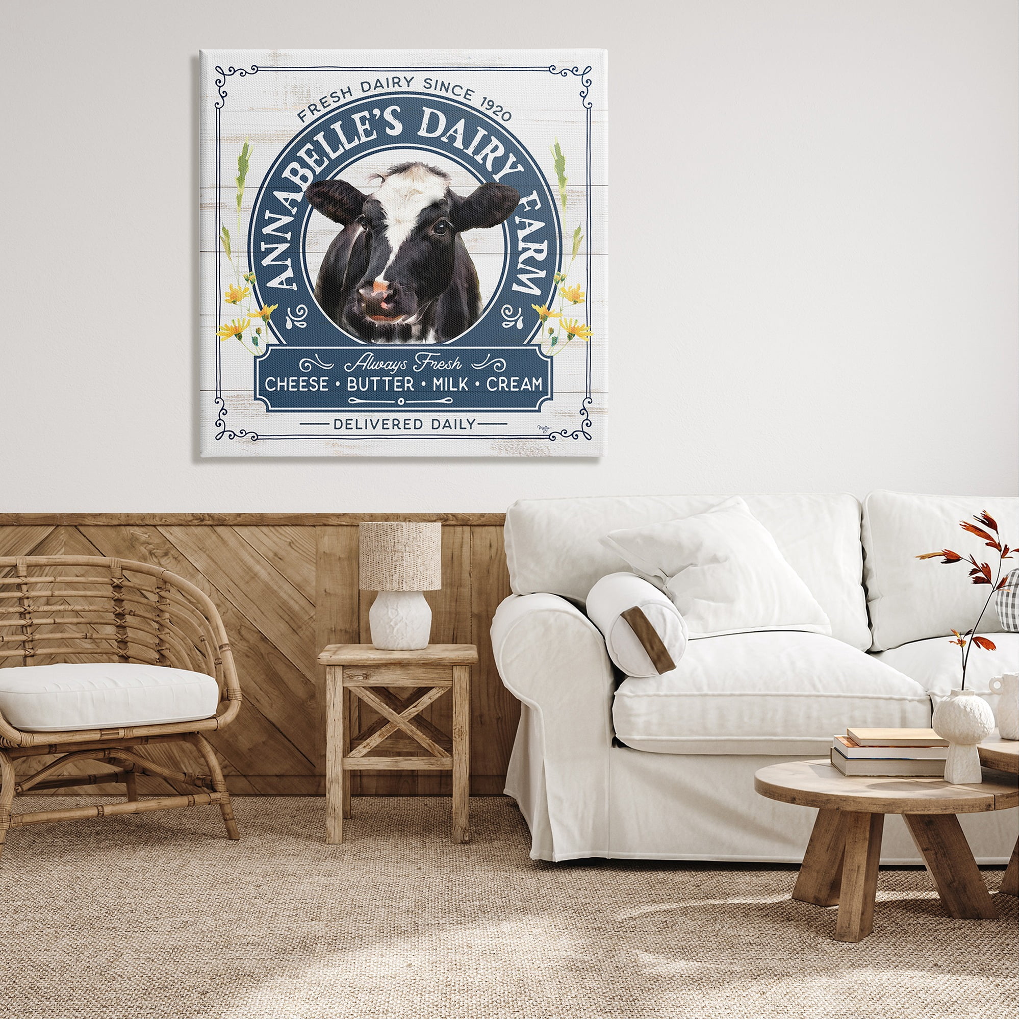 Stupell Industries Rustic Dairy Farm Ad Animals & Insects Painting Gallery Wrapped Canvas Print Wall Art, 36 x 36