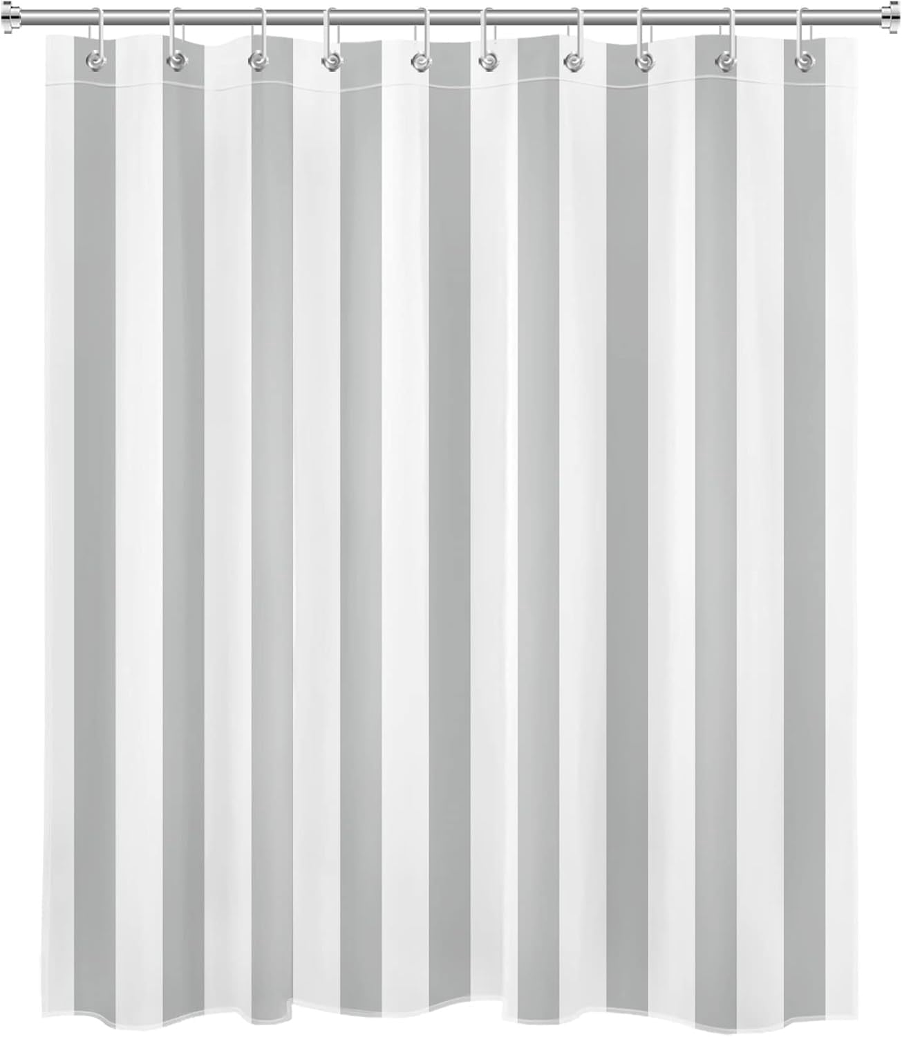 Grey and White Striped Fabric Shower Curtain for Bathroom with 10 Hooks, Vertical Stripe Shower Curtains for Bathroom, Modern Farmhouse Chic Style Bathroom Shower Curtains, 84x72 Inch