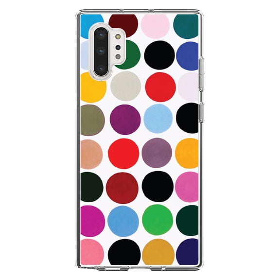 DistinctInk Clear Shockproof Hybrid Case for Galaxy Note 10 PLUS (6.8" Screen) - TPU Bumper, Acrylic Back, Tempered Glass Screen Protector - Rainbow Polka Dots