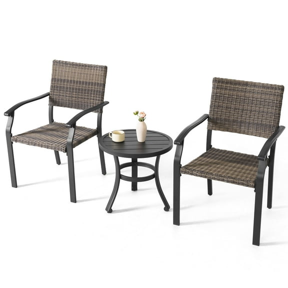 Nuu Garden 3 Pieces Natural Wicker Patio Bistro Set, Rattan Conversation Set with 20’’ Round Side Table, for Balcony, Porch, Garden, Yard, Poolside, Black