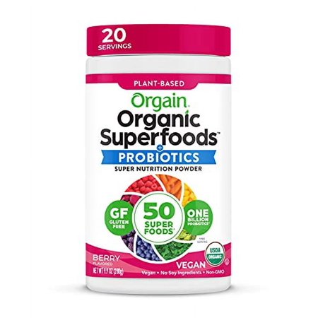 Orgain Organic Green Superfoods Powder, Berry - Antioxidants, 1 Billion Probiotics, Vegan, Dairy Free, Gluten Free, Kosher, Non-GMO, 0.62 Pound (Packaging May Vary)