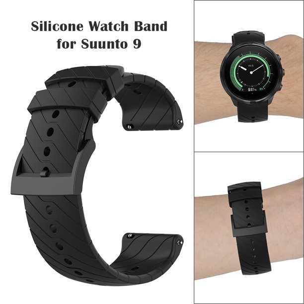 Correa de reloj de pulsera de silicona suave con hebilla para Suunto 9/9 Baro (negro)