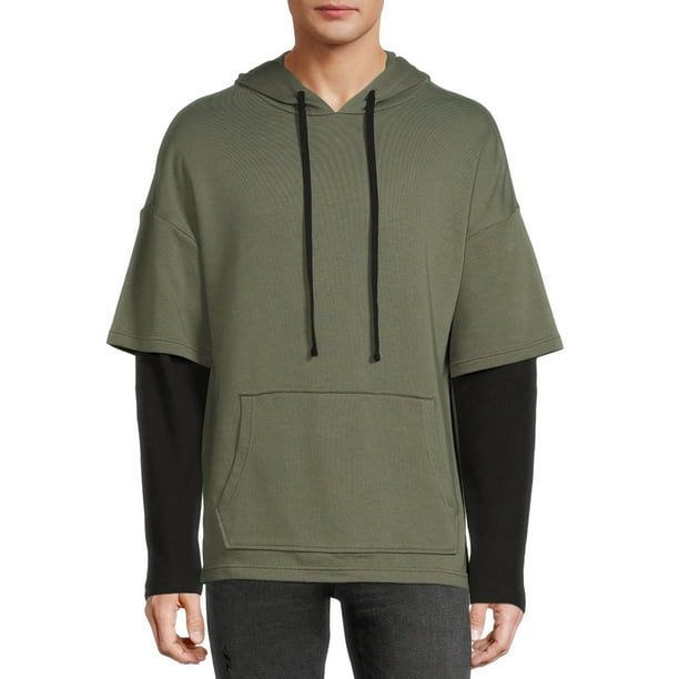 No Boundaries Men's and Big Men's Layered Look Hoodie , up to size 5XL ...