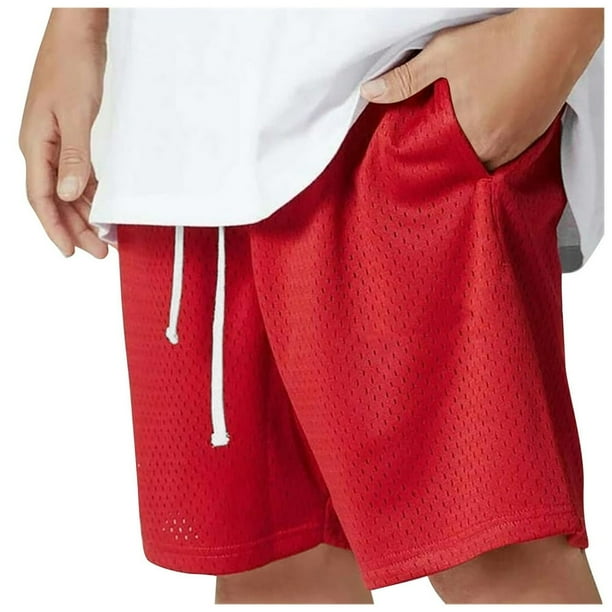 Summer Men s Double Line Mesh Cloth Drawstring Solid Color Five Point Shorts