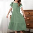 thumbnail image 3 of Loopsun Girls Summer Dresses, Children's and Girls' Solid Cotton and Round Neck Short Sleeve Spliced Lace Dress Green 5-6 Years, 3 of 4