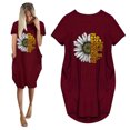 thumbnail image 2 of Robe avec Poches pour Femmes Mode Femmes Ample Imprimé Tournesol Col Rond Poches Robe Décontractée Manches Courtes Robe avec Manches pour Femmes Robe Tournesol pour Femmes Robe Décontractée pour Femmes, 2 of 4