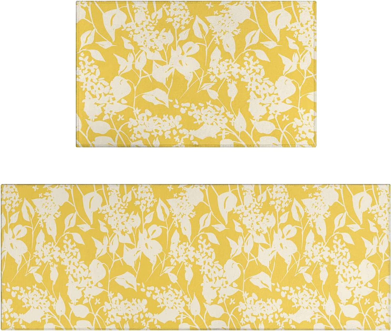 Yellow Kitchen Rug Mat Set of 2 Spring Flowers Floral Kitchen Rugs ...