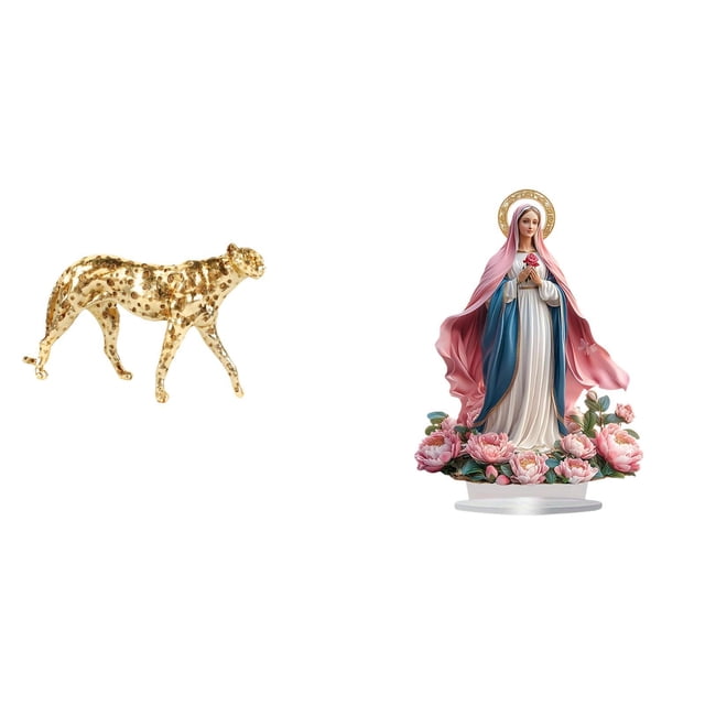 Figura de guepardo,Figura de guepardo dorado,adorno de escritorio moderno,Escultura de la Natividad,Adorno acrílico 2D Adorno de pie,Centro de mesa con decoración de belén acrílico