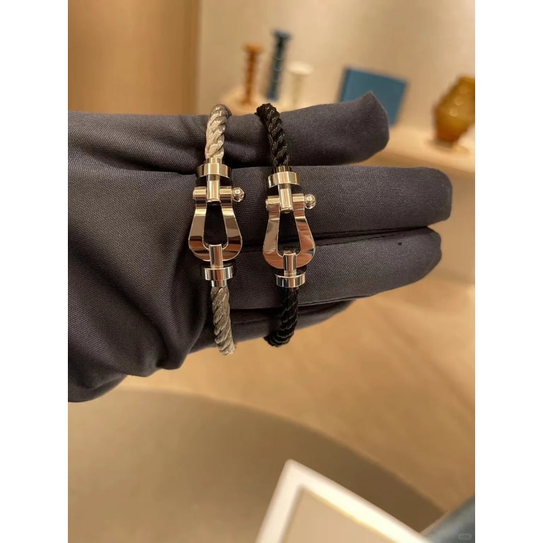アクセサリー FRED Fashion Fred White Gold Horseshoe Bracelet for Men's Black Cord