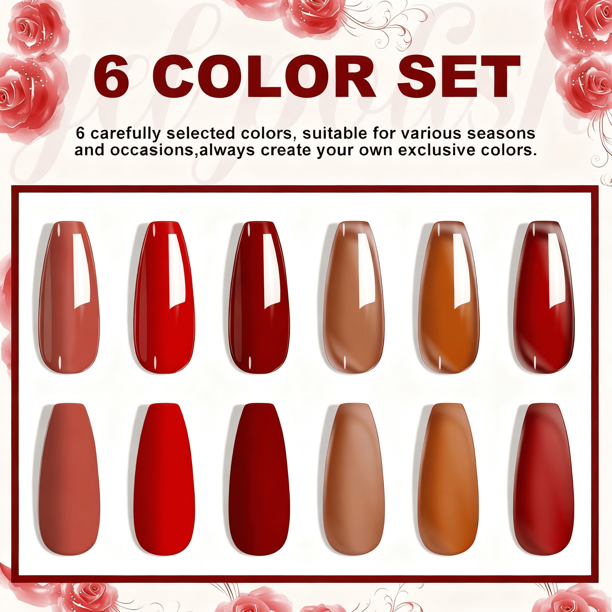 6Pcs Gel Polish Set, 6 Vibrant Colors UV Gel Nail Polish Red Blue Green Christmas Gift for Women Girls