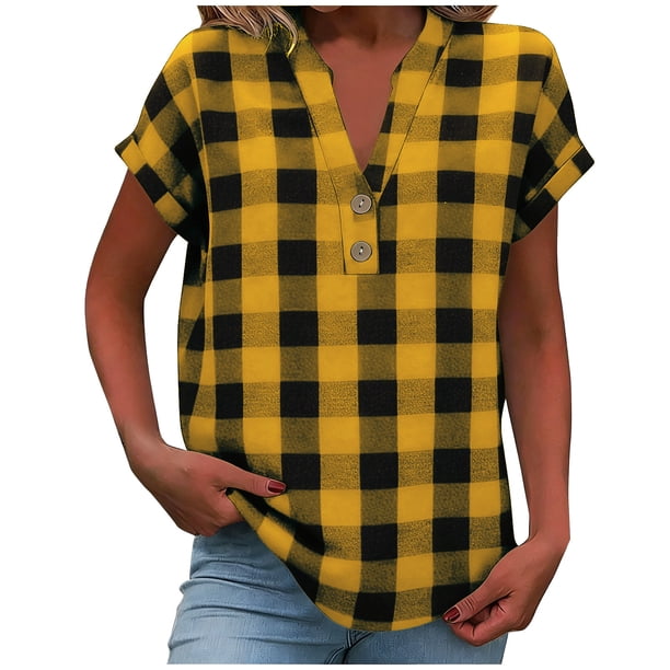 Blusas para las Mujeres Casual Verano Botón Sólido Cuello en V Suelto Camiseta Blusa Tela Suave Transpirable para la Oficina Casual Uso Diario Camisa de Denim Vestido Mujeres