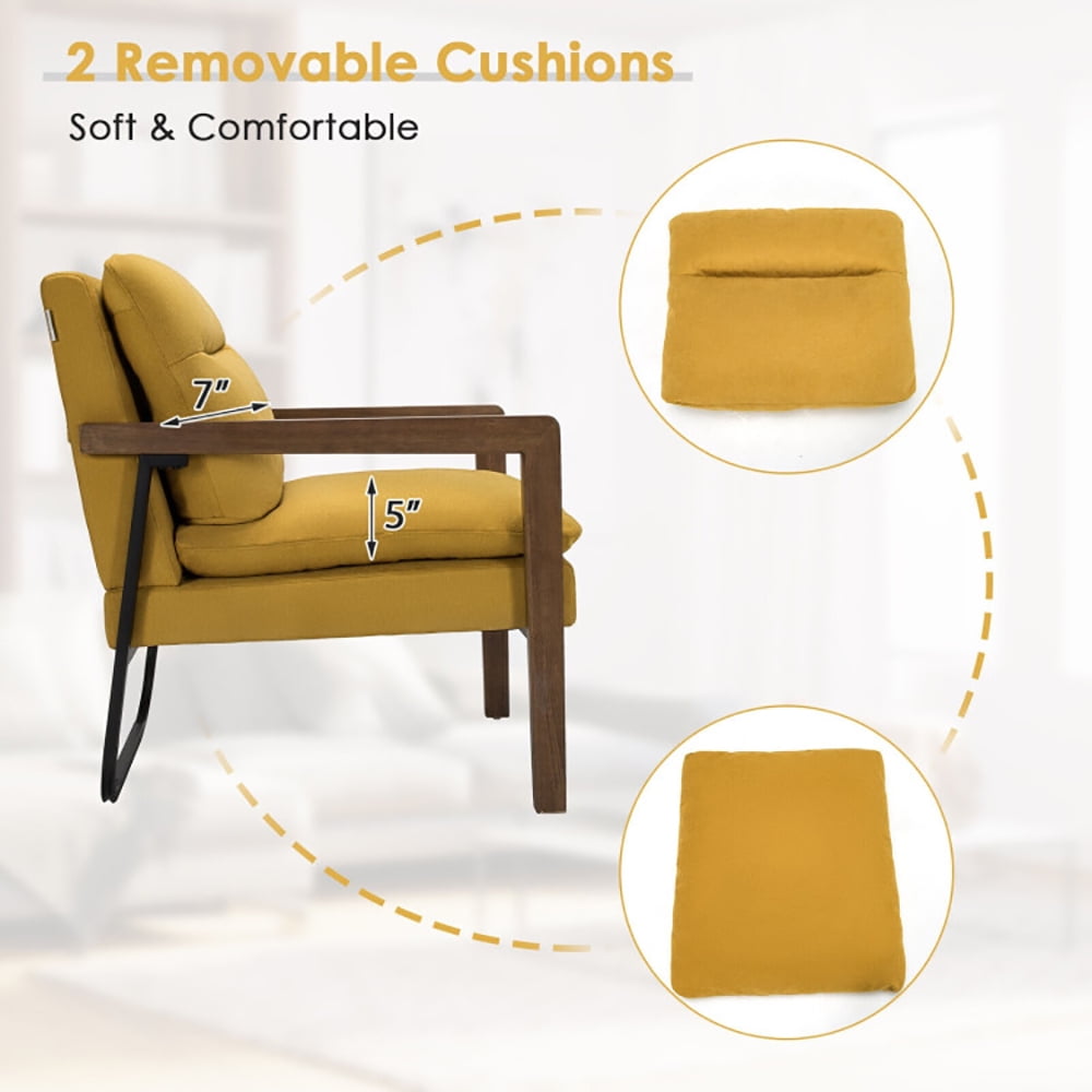 Finihen Accent Armchair, Classic Accent Armchair with Rubber Wood Legs and Armrests, for Living Room, Bedroom, Yellow Finihen Accent Armchair, Classic Accent Armchair with Rubber Wood Legs and Armrests, for Living Room, Bedroom, Yellow