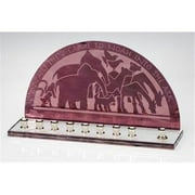 Judaica Kingdom SF-GHM-8110-3 Handmade Glass Menorahs - Animals of the Ark Menorah Burgundy-Mauve Mirror