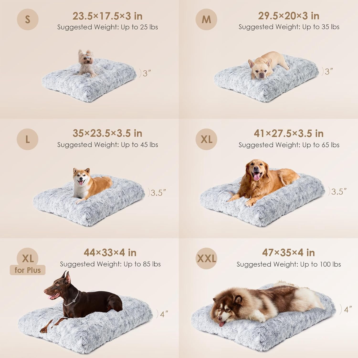 Fluffy Dog Crate Bed for Extra Large Dogs, Plush Faux Fur Pad, Calming Anti Anxiety XL Bed for Crate, Washable Soft Warm Dog Mat with Non-Slip Bottom, Grey