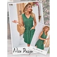 thumbnail image 6 of HUBERY Women Button V Neck Sleeveless Tie Waist Pockets Irregular Hem Dress, 6 of 7