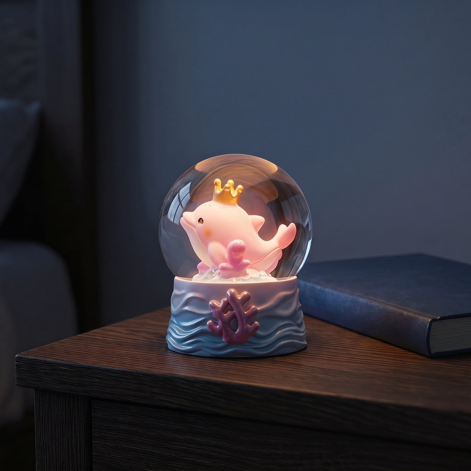 Unique Bargains Cartoon Light Up Crystal Ball Mini Resin Figurine Snow Globe Pink Style D