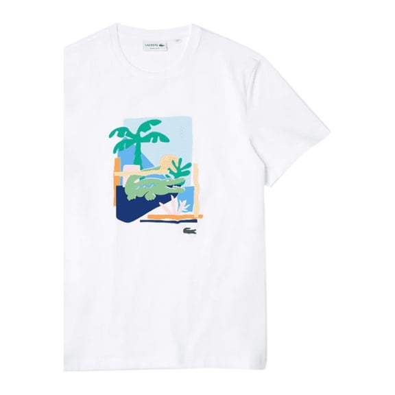 Lacoste Short Sleeve Graphic Summer Palm Print T-Shir White 4XLT