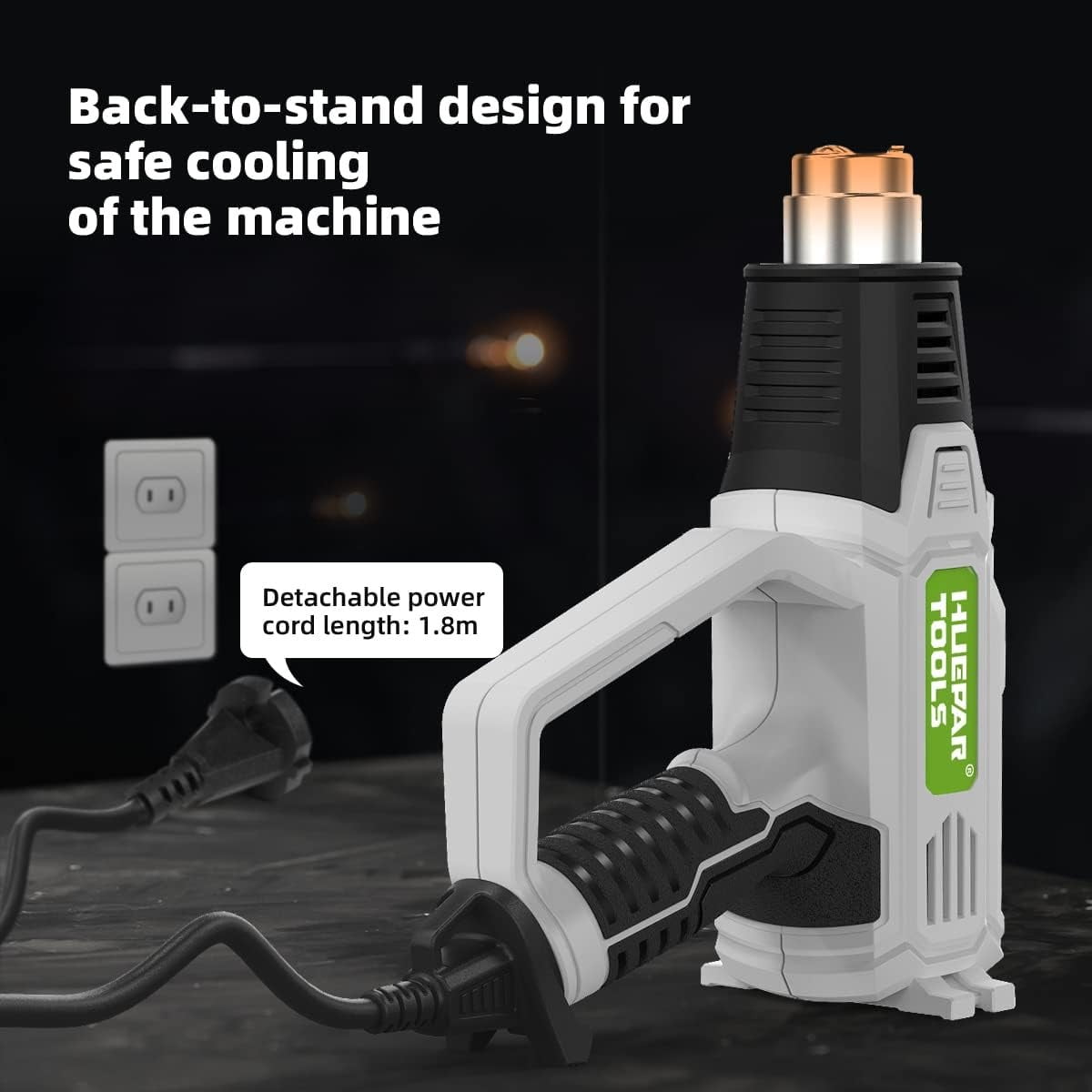 HUEPAR TOOLS 1500W 120V Hot Air Gun with LCD Digital Display, 122℉-1112℉ (50℃-600℃), Suitable for Water Pipe Defrosting, PVC Plastic Pipe Softening, Paint Drying, 10 Accessories